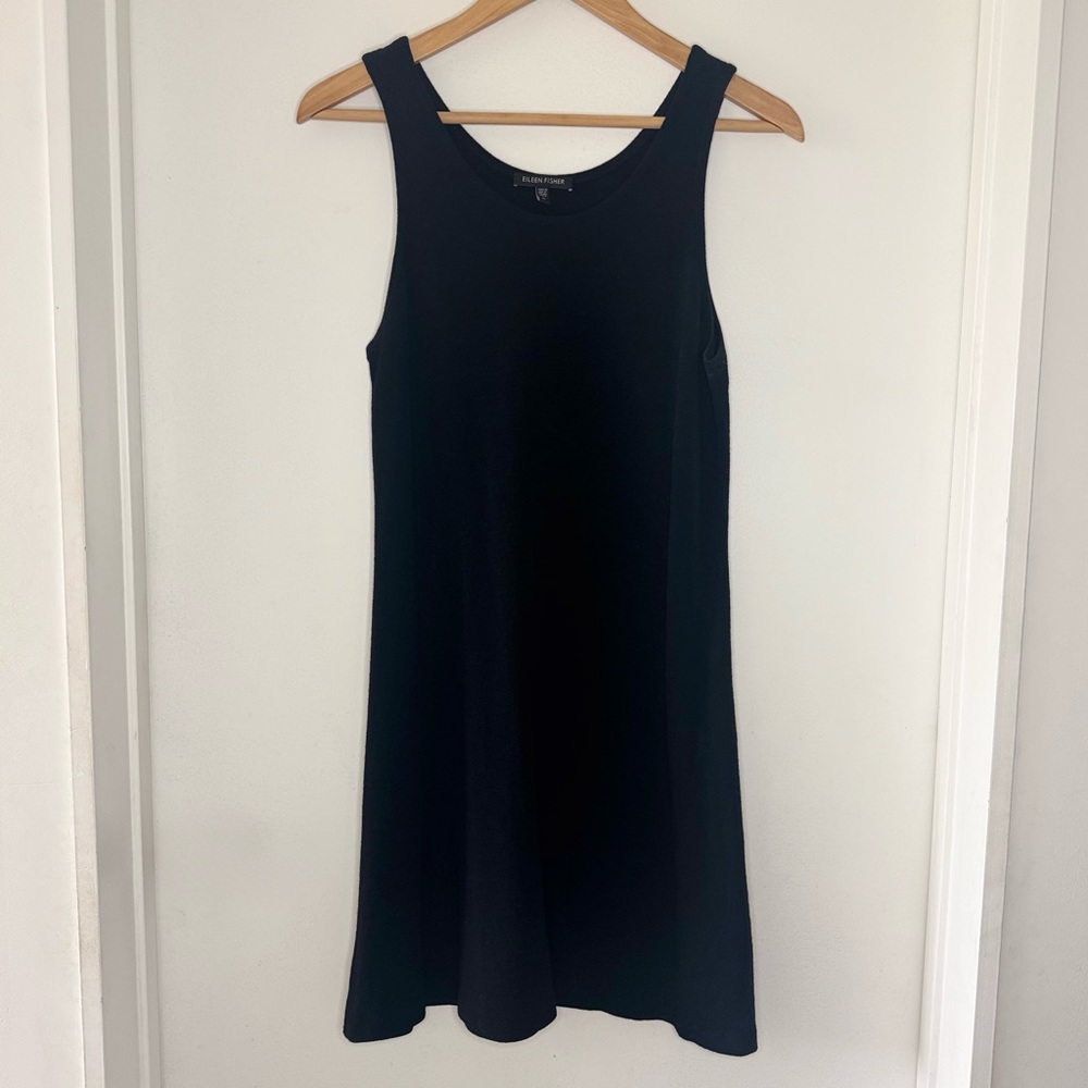 Eileen Fisher Black Stretch Knit Wool Tank Style Dress MEDIUM